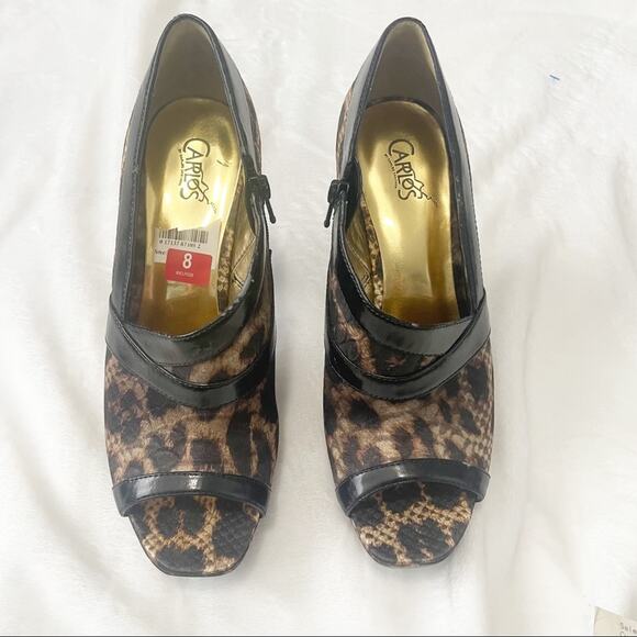 Carlos Santana leopard chica open toe sandal heels cheetah size 8 with box - Picture 3 of 11